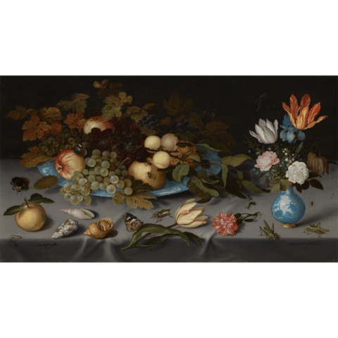 Still life with flowers and fruits