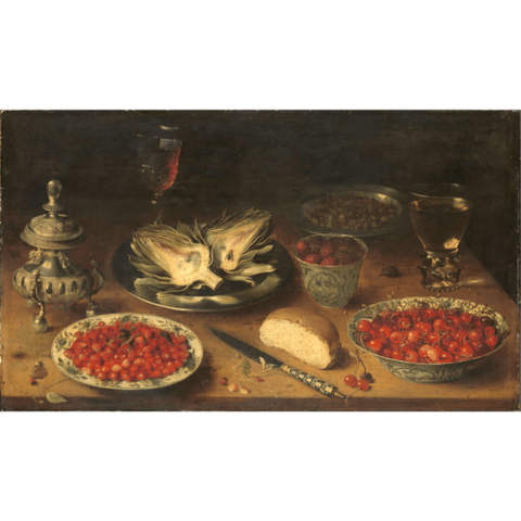 Still life with dishes and cups of Chinese porcelain