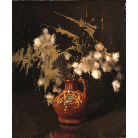 Jar with fluffy flowers